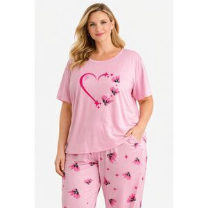 Woman's PS 1XL Pink Floral Heart Pajama Lounge Set Polyester Soft Sleepwear #T